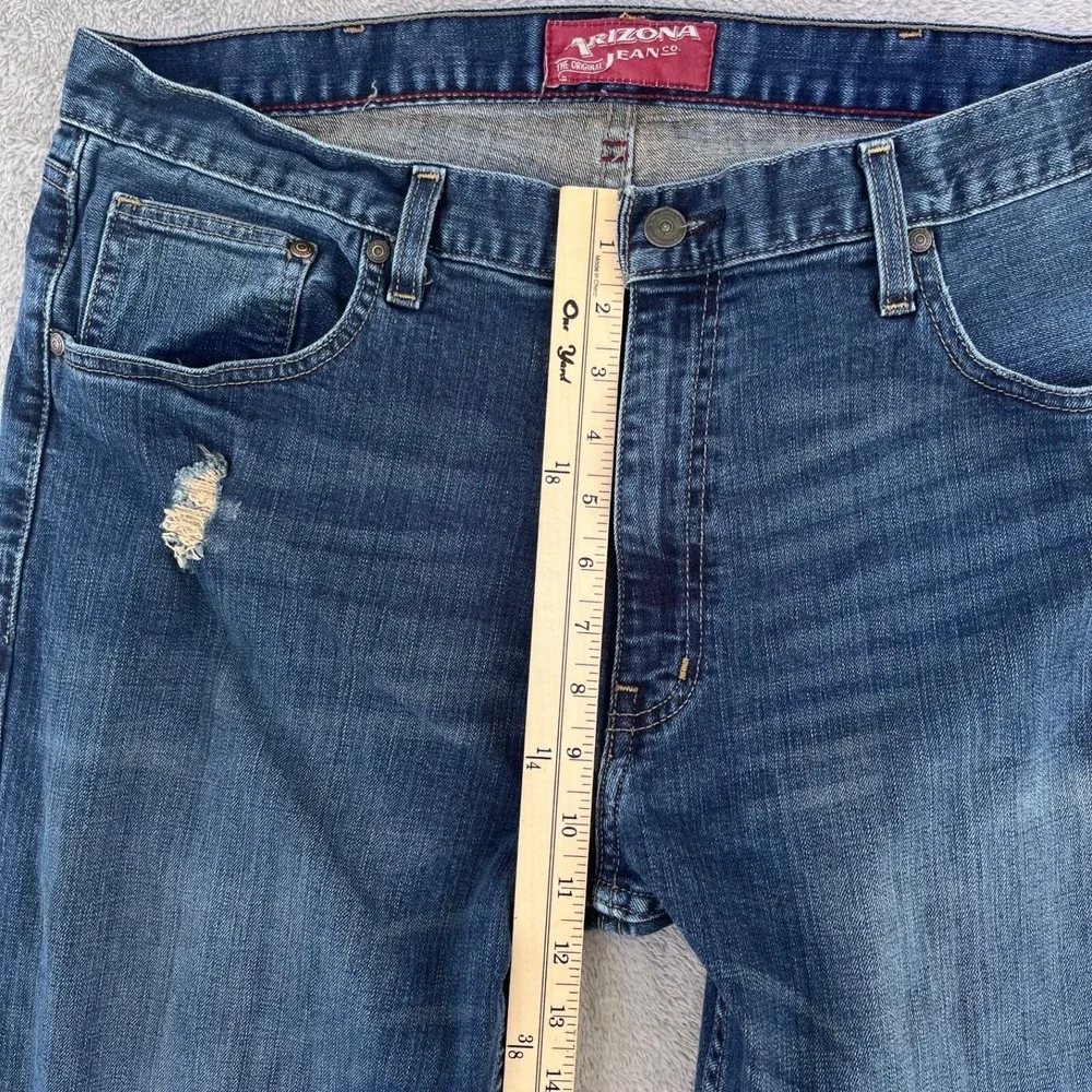 Arizona Jeans Mens 38X30 Blue Original Bootcut Mid Rise Ripped Dark Wash Denim‎
